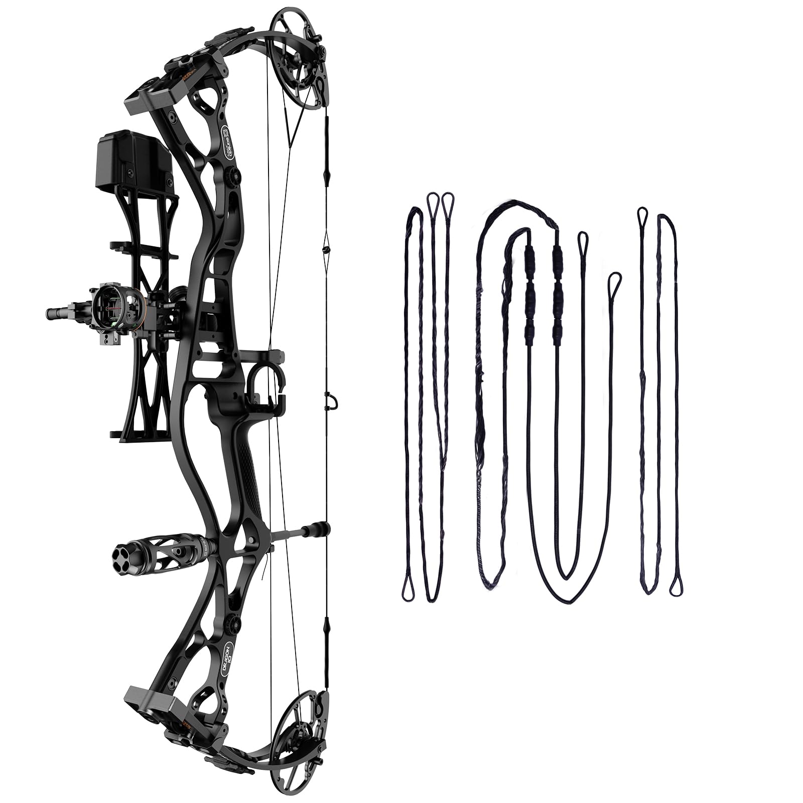 Sanlida Dragon 10 Flagship Hunting Compound Bow Kit (30"-32" Draw, 60-70 lbs, Black) + 22-Strand String & Cable Kit