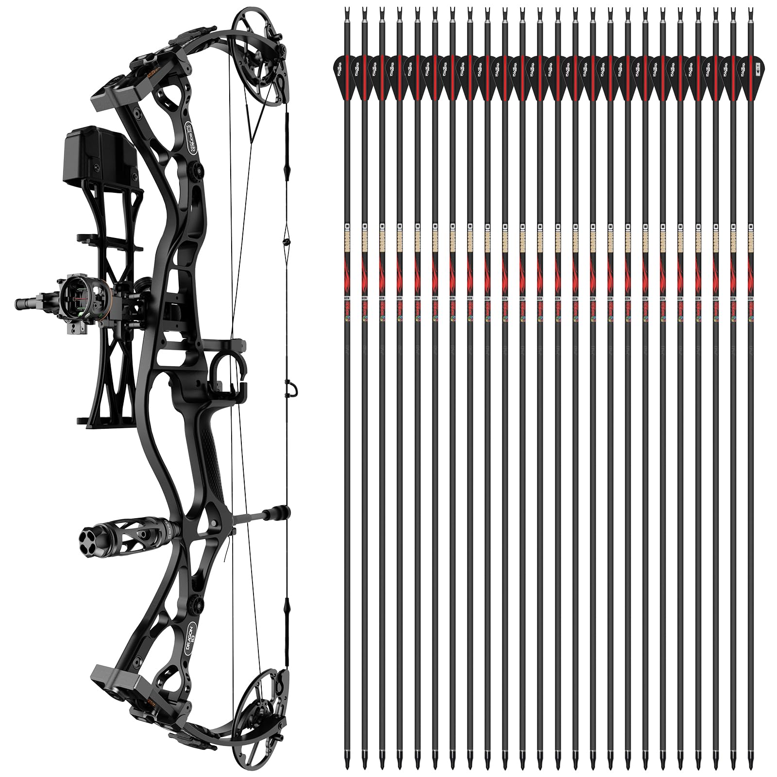 Sanlida Dragon 10 Compound Bow Package Black 27"-30" Draw Length 60-70lbs Hunting Bow with 24 Carbon Arrows 360 Spine